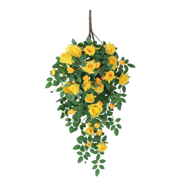 Decoración de flores artificiales de ratán, 6 cabezas de rosas colgantes falsas, plantas de enredadera de seda sintética de ratán para decoración de fondo de sala de bodas DIY