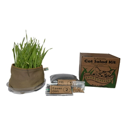 Organic Cat Grass Kit (Cat Salad) Organic Greens, Eco-Friendly, Brand: The Rude Kitty