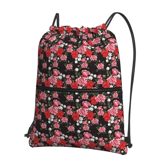 Naloa Rose Flowers Drawstring Backpack String Bag Cinch Water Resistant for Gym Shopping Sport Yoga