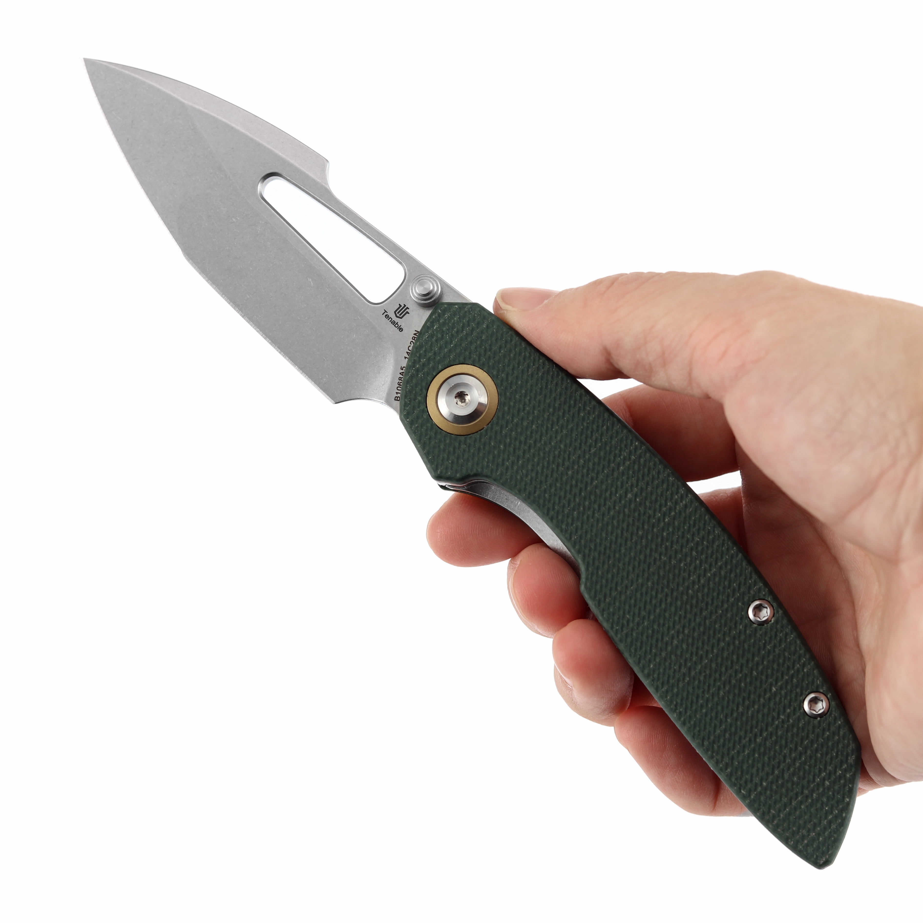 Tenable Link Folding Knife 3.0" Stonewashed 14C28N Blade Green Micarta Handle B1068A5