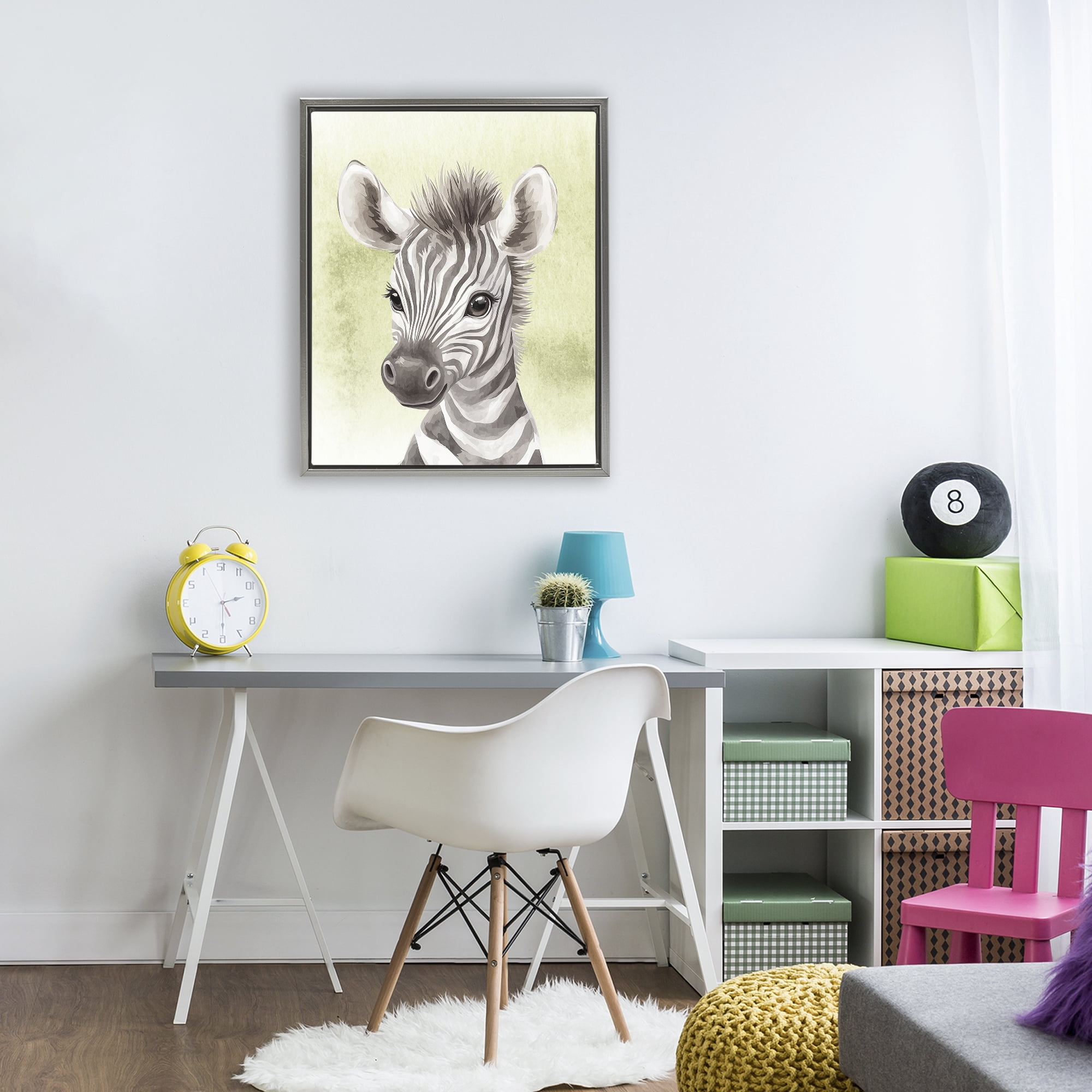 Stupell Industries Jungle Friends Baby Zebra Gray Framed Floater Canvas Wall Art, design by Christine Simpson Art