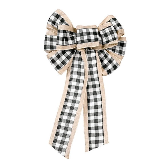 Orchip Christmas Plaid Bow Decoration,Black White Buffalo Holiday Wreath Bow for Xmas Tree Topper Front Door Wreath New Year Decor