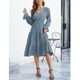 thumbnail image 3 of Women's Spring Dress, Long Sleeve Mini Tunic Casual V Neck Wedding Guest Dresses, 3 of 8