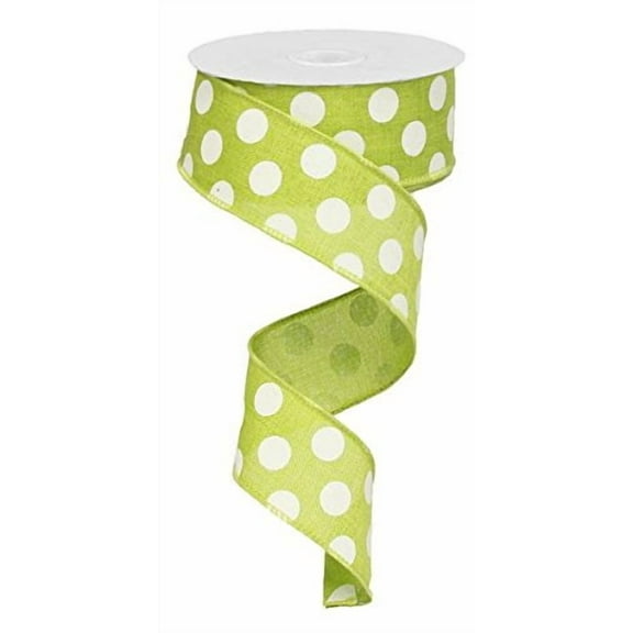 Polka Dot Wired Edge Ribbon (1.5", Lime Green White) - 10 Yards : RX9145WW