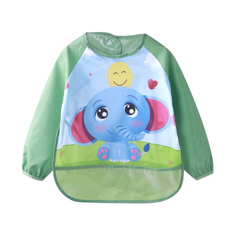 

huanledash Bib Children Infant Baby Cute Cartoon Waterproof Eating Bib Pocket Long Sleeve Apron