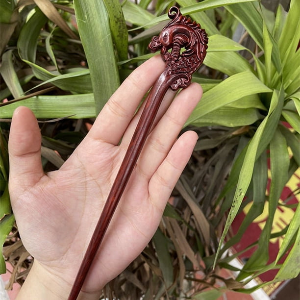 Horquilla antigua tallada en madera de sándalo rojo lobular, placa para el cabello, artesanías de madera pulida a mano, regalos antiguos de caoba