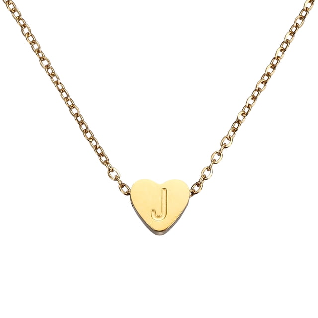 Collar de corazón inicial Uxcell para mujeres, cadena de acero inoxidable chapada en oro de 18K, collares personalizados con letra J para regalos de joyería para mujeres, tono dorado