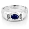 thumbnail image 2 of Gem Stone King Blue Sapphire and White Diamond Ring for Men | 925 Sterling Silver | 1.92 Cttw | Gemstone September Birthstone | Oval 8X6MM | (Size 10), 2 of 4