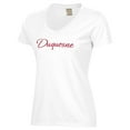 thumbnail image 2 of Women's  White Duquesne Dukes Script Logo Comfort Wash V-Neck T-Shirt, 2 of 3
