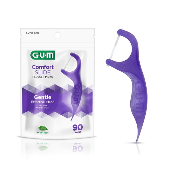 GUM® Comfort Slide Flosser, Silky Floss for Tight Spaces, Fresh Mint Flavour, 90 Count