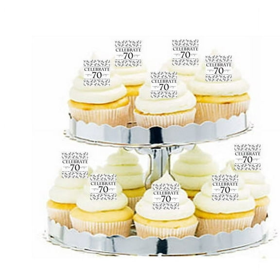 24pk Celebrate 70th Birthday Edible Cupcake Decoration Toppers / Picks