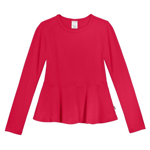 Girls Soft Cotton Long Sleeve Peplum Tee | Candy Apple