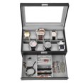 thumbnail image 4 of Caja de Reloj de Madera de Lujo para Hombre, Caja Organizadora de Anillos de Joyería, Tapa de Cristal, 6 Rejillas , Negro Yinane Caja de almacenamiento de reloj, 4 of 8
