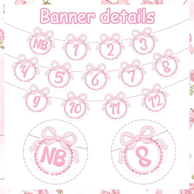 Pink Bow 1st Birthday Party Decorations Pink Bow Balloon Arch Kit Bowknot Happy Birthday Banner Photo Banner Cake Topper Cupcake Topper High Chair Banner for Girls First Birthday Party Supplies
