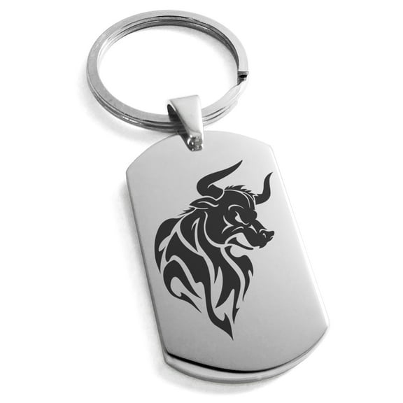 Stainless Steel Gargantuan Minotaur Engraved Dog Tag Keychain Keyring