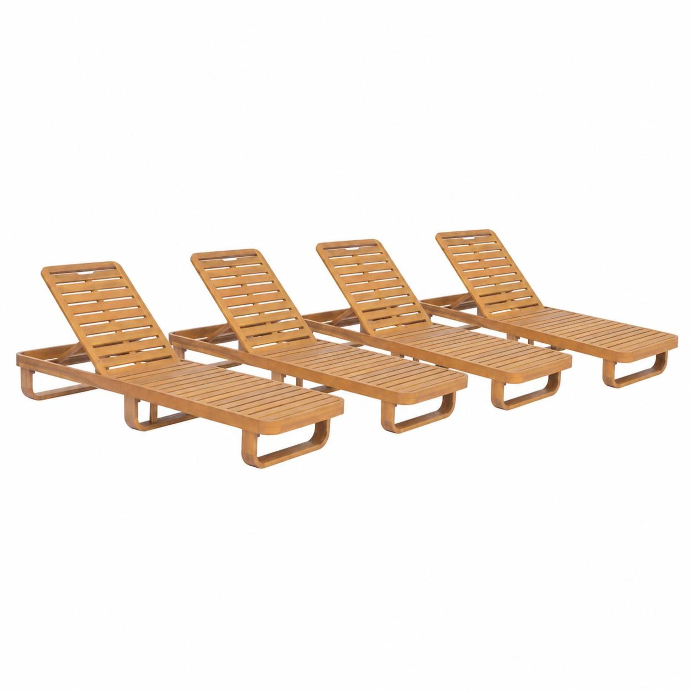 Christopher Knight Home Modern Acacia Wood Outdoor Chaise Lounge with Adjustable Backrest, Natural, Set of 4