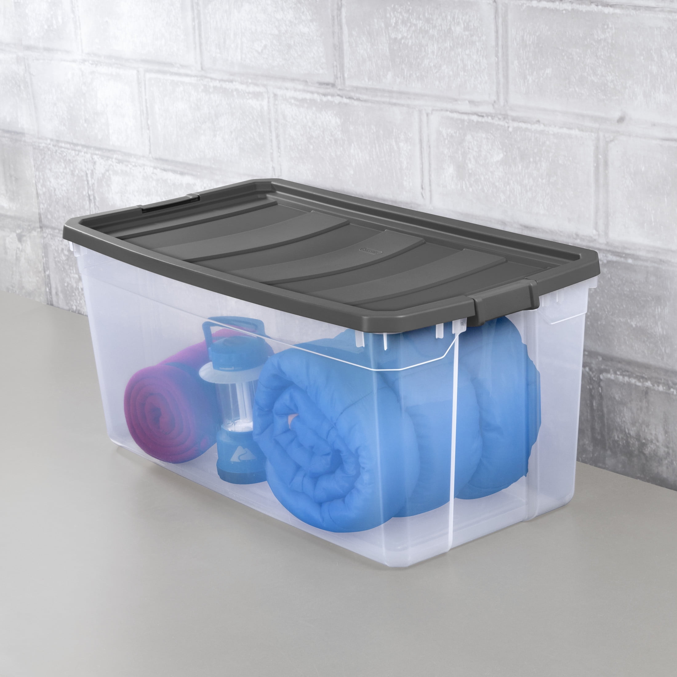 Sterilite Extra Large Storage Bin, 200 Quart Clear Plastic Storage Container with Latch Lid, Dark Gray, Pack of 3