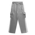 thumbnail image 4 of Lenpel Boys' Cargo Sweatpants Elastic Waist Drawstring Color Block Straight Leg Athletic Pants Children Casual Trousers with Pockets(Gray,5-6 Years), 4 of 7