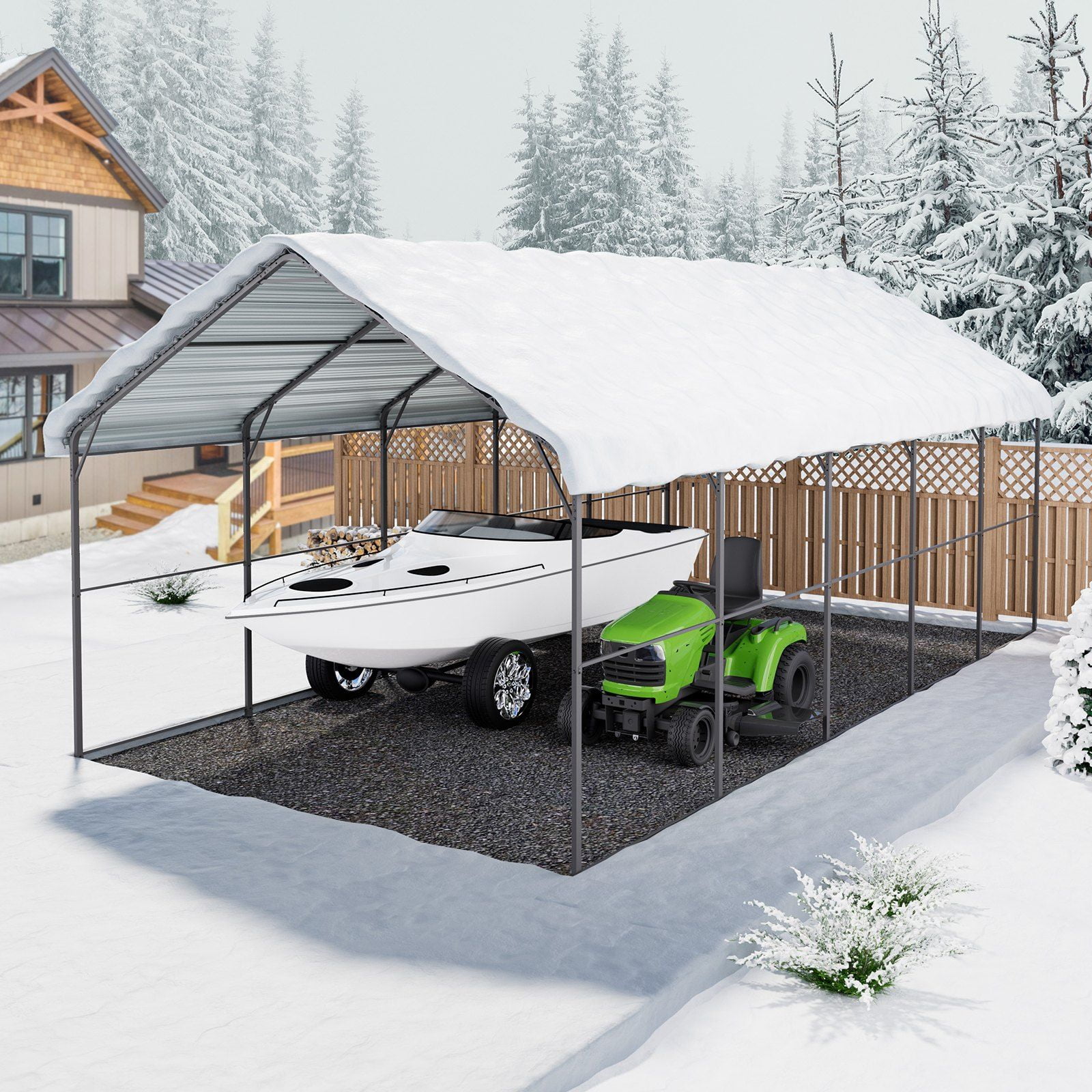 13x26FT Metal Carport Heavy Duty Outdoor Car Shelter Garage with Galvanized Steel Roof, Reinforced Frame, and Side PE Tarp, Weatherproof Car Canopy for Cars, Boats, and Equipment Storage