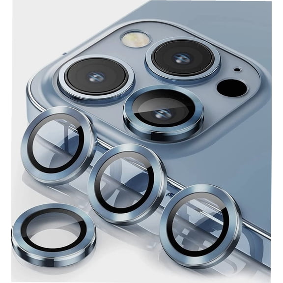 for iPhone 13 Pro - iPhone 13 Pro Max Camera Lens Protector, 9H Tempered Glass Camera Cover Screen Protector Metal Individual Ring for iPhone 13Pro 6.1 inch iPhone 13 ProMax 6.7 inch (Sierra Blue)
