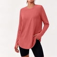 thumbnail image 2 of Qgtaibl Women Long Sleeve Workout Shirts Crew Neck Curved Hem Thumb Hole Tops Moisture Wicking Loose Fit Athletic Tees for Running Gym Fitness Pink L, 2 of 8