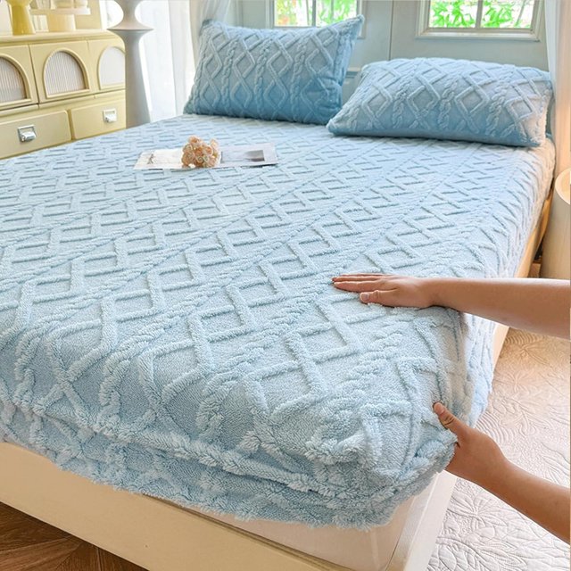 Lyvara,Lyvara Fundas de Colchón de Lujo, Sábanas de Terciopelo de Leche de Lujo, Funda de Colchón Mágica Lyvara, Fundas de Cama de Lujo Lyvara Tamaño Queen, para Individual Matrimonial Queen King (Az