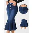 thumbnail image 2 of DARING DIVA Women's Elegant Washed Fishtail Midi Denim Skirt XL Black Blue, 2 of 6