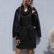 thumbnail image 5 of Vestido largo de suéter con manga de murciélago, vestido informal de punto con cuello alto y cintura anudada para citas, negro L, 5 of 11