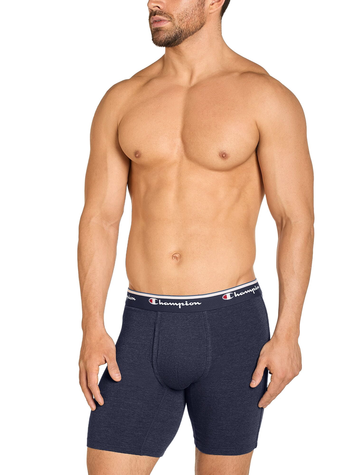 Champion Men’s Boxer Briefs – 5 Pack Cotton Flex Underwear, Longer Leg, Hidden Fly, Sizes S–2XL