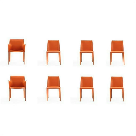 Manhattan Comfort Paris 17.32" Leather Dining Chair in Coral Orange (Set of 8)