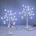 thumbnail image 1 of Tabletop Christmas Tree, 2 Pack Lighted Birches Tree Small Christmas Tree, Prelit 48 Snowflake White Lights Timer, Battery Operated Adjustable Branches Xmas Decor Home Indoor Mantel 18 inch White, 1 of 5