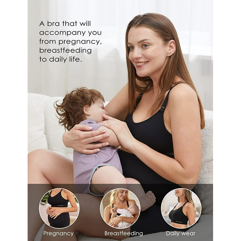 HOFISH Seamless Support Nursing Bra Medium Impact Maternity Nursing Sports Bras  Breastfeeding Bra for Pregnancy Postpartum Black Medium 