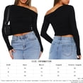 thumbnail image 2 of Top De Manga Larga Camisa básica de mujer Top Color sólido Estilo sexy Hombro inclinado Ropa de calle Traje Cgtredaw Negro S para Mujer, 2 of 5