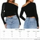 thumbnail image 2 of Top De Manga Larga Camisa básica de mujer Top Color sólido Estilo sexy Hombro inclinado Ropa de calle Traje Cgtredaw Negro L para Mujer, 2 of 6