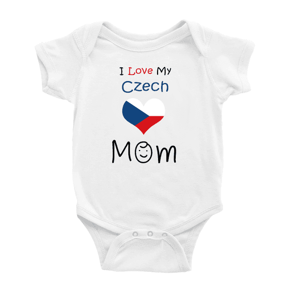 I Love My Czech Mom Baby Bodysuits Newborn Clothes (White, 6-12 Months)