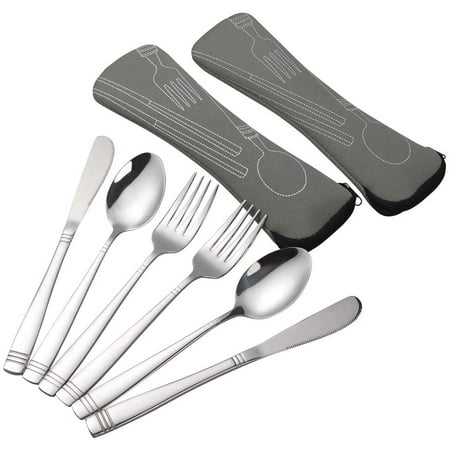 6-Piece Camping Utensils Set for 2, Stainless Steel Flatware Sets ...