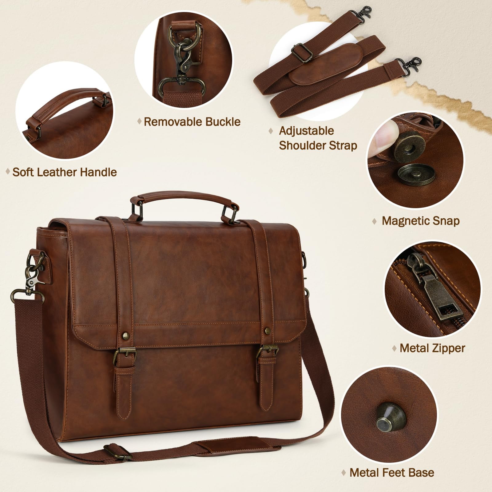 Messenger Bag for Men 15.6 inch Laptop Briefcase Vintage Leather Waterproof Large Computer Satchel Bag Retro Shoulder Bag for Office Business Travel College