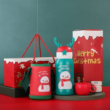 

Livesture Christmas Gift Vacuum Flask Cartoon Elk Children With Cup Sleeve Bouncing Stainless Steel Double-layer Vacuum Flask Backpack snowman 550ml gift bag