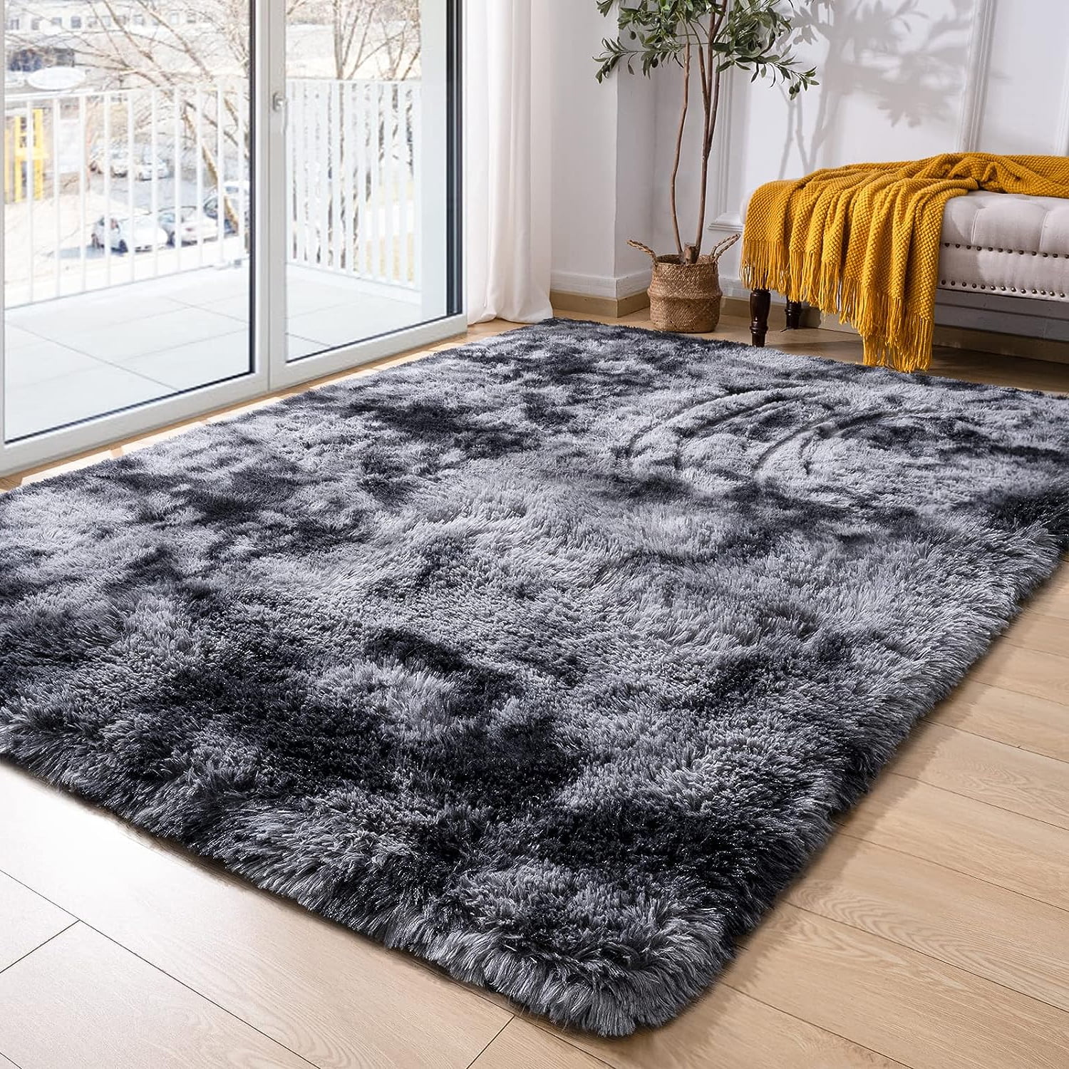 Area Rug for Living Room,Brochao 5ft x 8ft Ultra Shag Area Rug Fluffy Rug,Soft Fuzzy Non-Slip Carpet Mat for Home Decor,Dark Grey