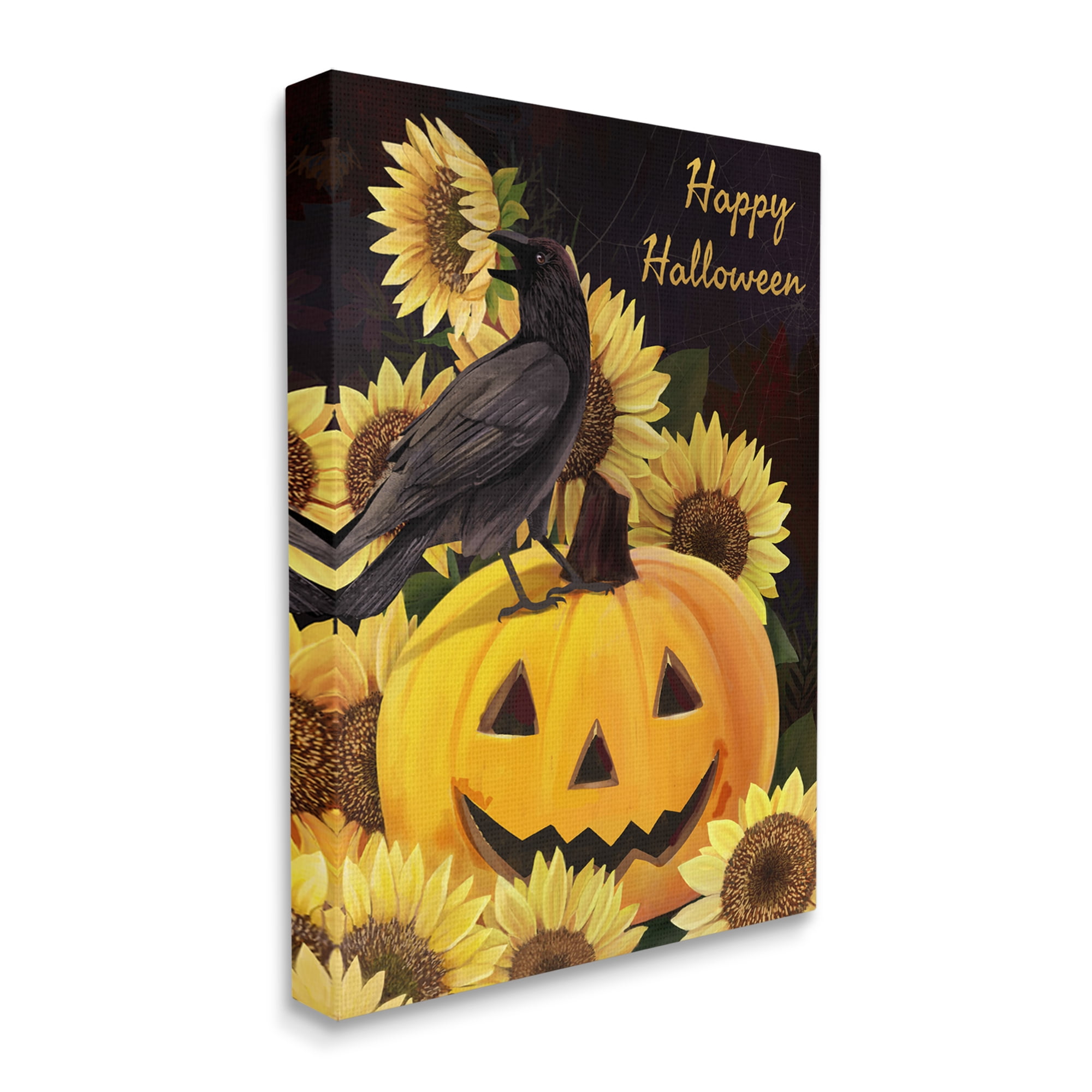 Stupell Industries Crow on Jack-o-Lantern Holiday Painting Gallery Wrapped Canvas Print Wall Art, 30 x 40