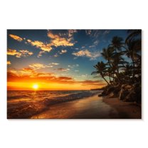 Elephant Stock Punta Cana Beach Sunrise Wall Art - Horizontal Canvas Wall Art - Living Room Wall Decor - Beach Canvas - Orange And Blue Decor - 51" x 34"