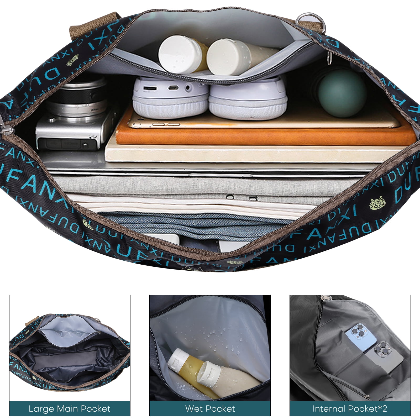 WOOW DEPOT Expandable Rolling Travel Bag, w/ 4 Detachable 360° Wheels & Trolley Sleeve, Foldable Luggage Bag Waterproof Carry On Overnight Tote Storage Duffle Bag for Gym House Moving Camping