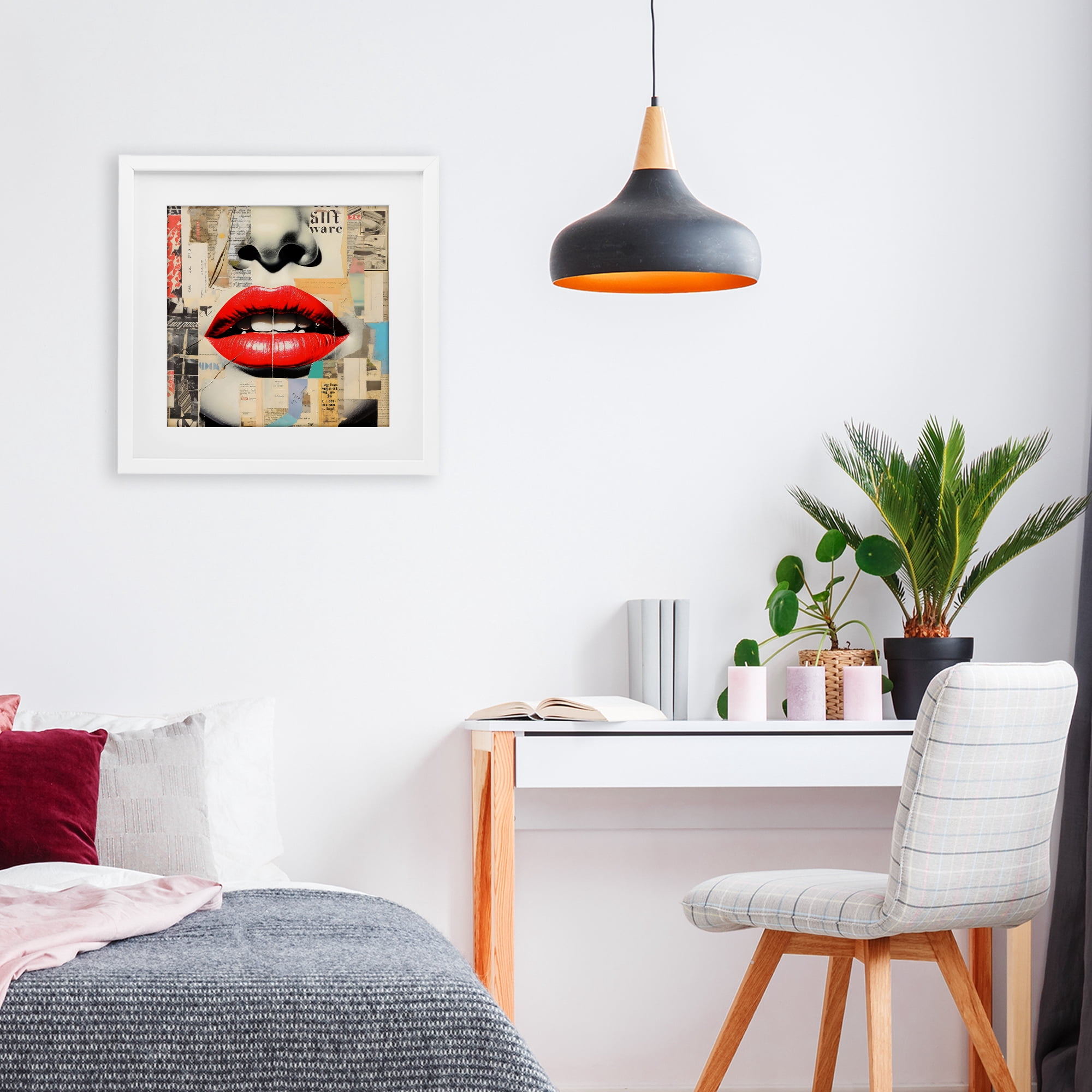 Stupell Industries Fashion Collage with Scarlet Lips White Framed Print Under Glass, design by Creative Studio