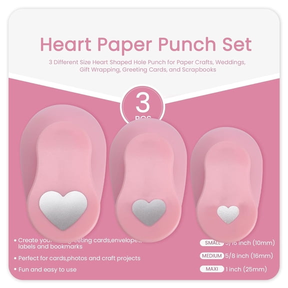 Crafts Punch Set 8mm 15mm 25mm Paper Punches 3Pcs/Set (Heart)