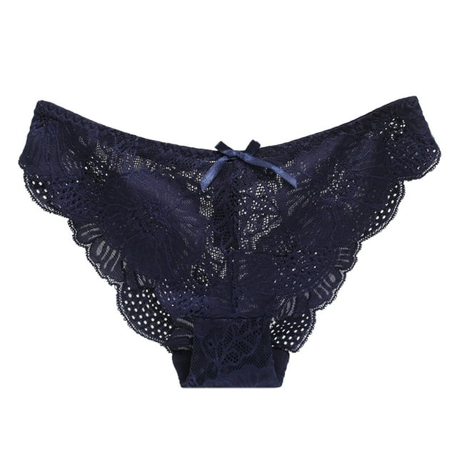 WTXUE Intimates | Waist Comfortable Hollow Ruffle Womens Low Bow Lace Underwear | 1 Piece Dark Blue M