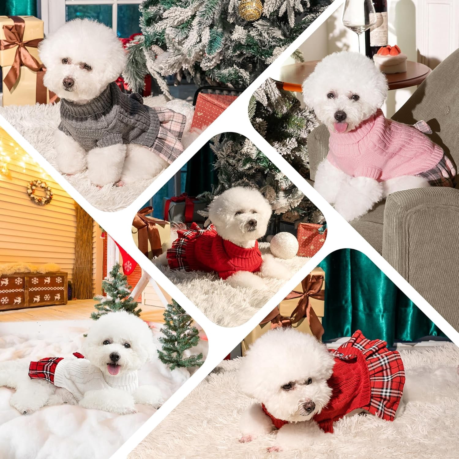 Girl Dog Sweater Dress with Bowtie Turtleneck Small Dogs Sweater with Leash Hole, Knitted Small Dog Sweaters Dress Puppy Winter Clothes for Yorkies Chihuahua (Large, Red)
