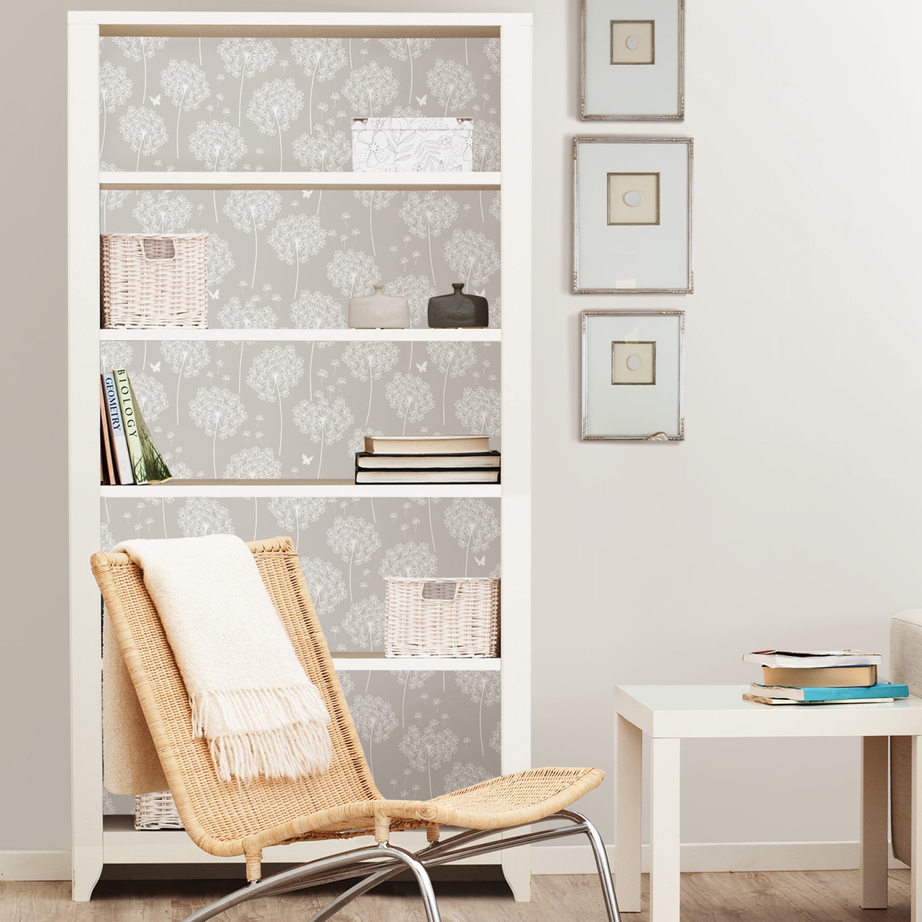 NuWallpaper Dandelion Grey Vinyl Peel And Stick Wallpaper, 216-in by 20.5-in, 30.75 sq. ft.