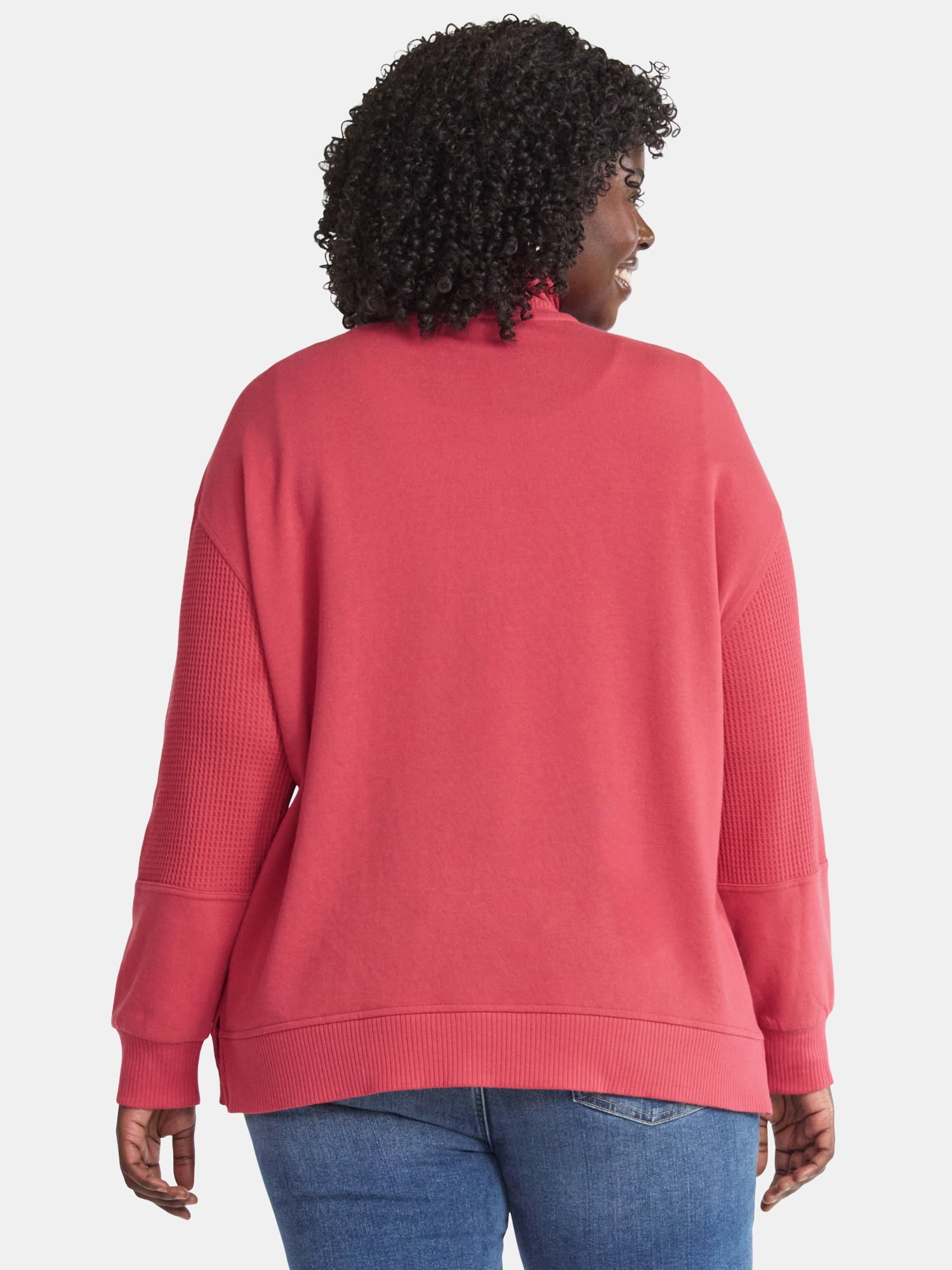 Terra & Sky Women’s Plus Mixed Media Snap Front, Sizes 0X-5X