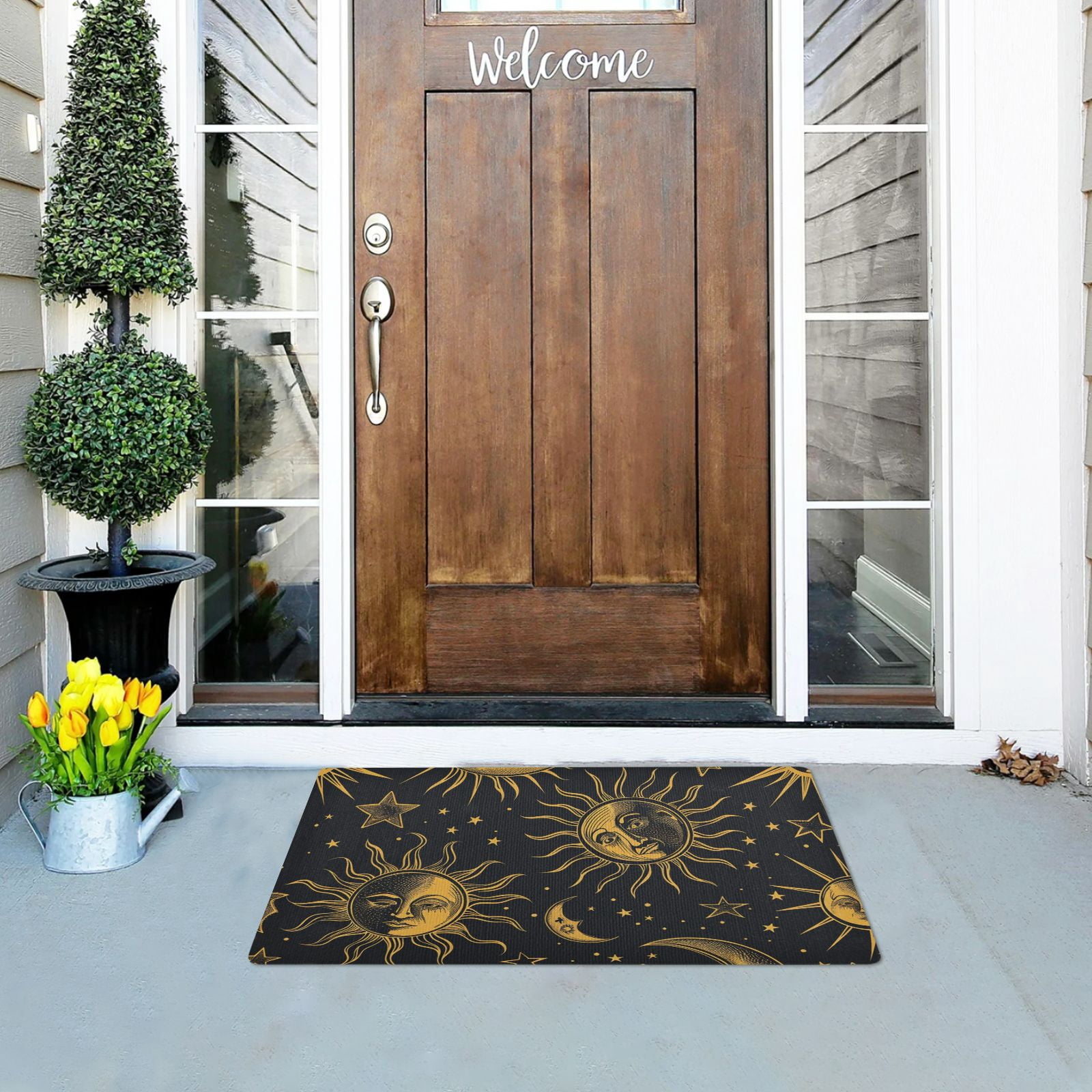 JSTEL Sun Stars Crescent Moon Front Door Mat Outside Entrance 32x20 Inch Doormat for Outdoor Indoor Washable Non Slip Floor Mats