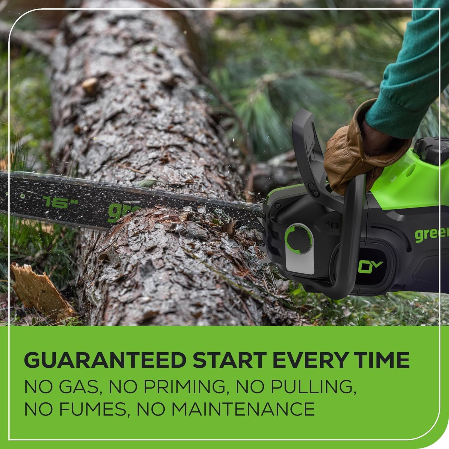 Greenworks 80V 16" Brushless (2.0 kw) Chainsaw (Gen 2), 2.5Ah Battery and 2A Charger